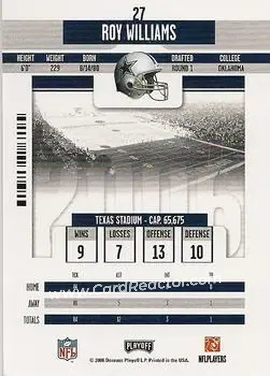 2006 Playoff Contenders #27 - Roy Williams - Dallas Cowboys - Back