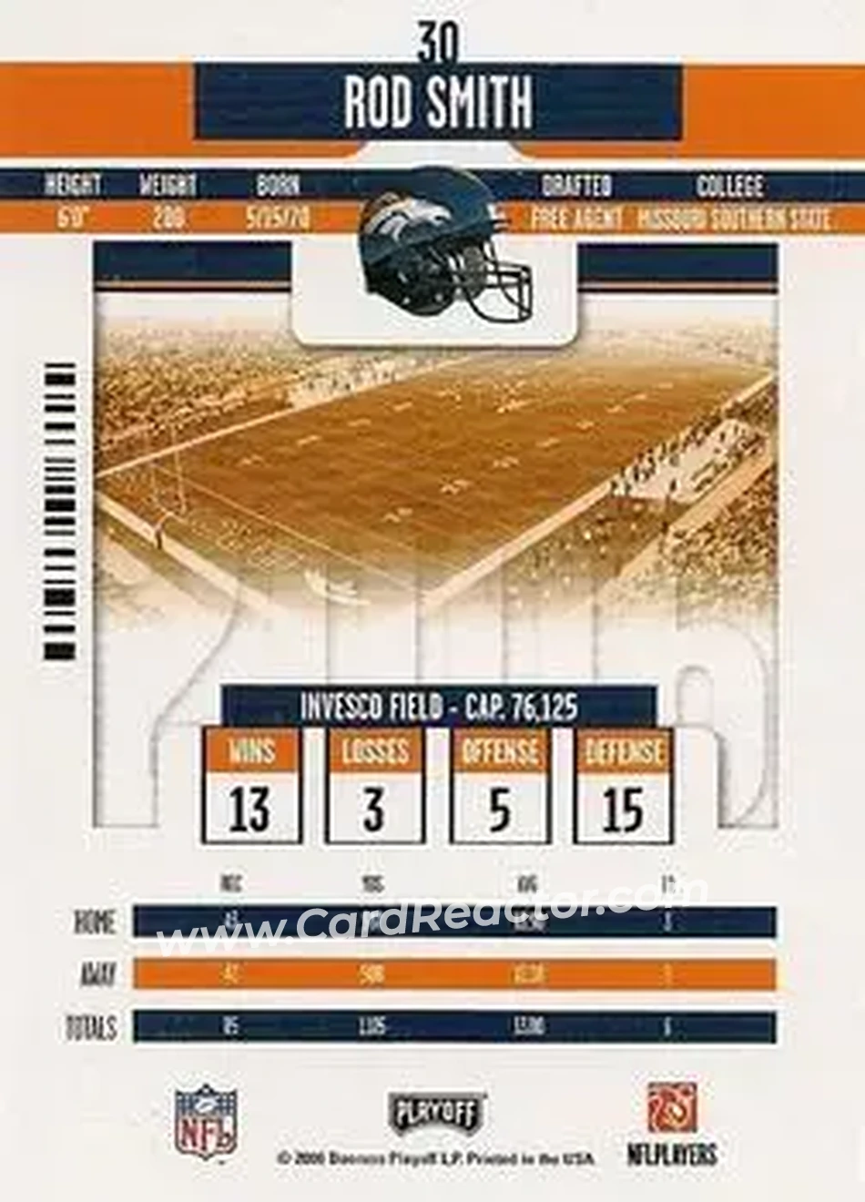 2006 Playoff Contenders #30 - Rod Smith - Denver Broncos - Back