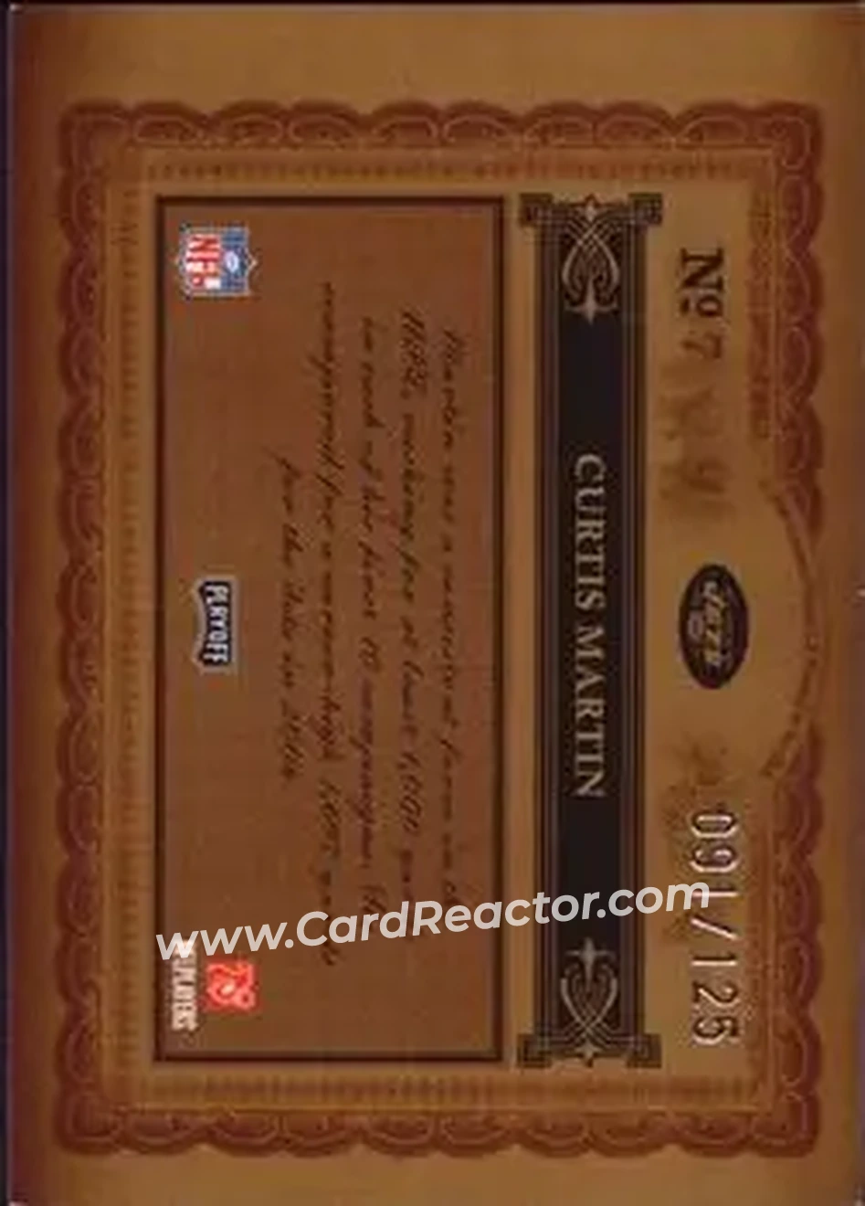 2006 Playoff National Treasures #7 - Curtis Martin - New York Jets - Back 2006 Playoff National Treasures #7 - Curtis Martin - New York Jets - Back