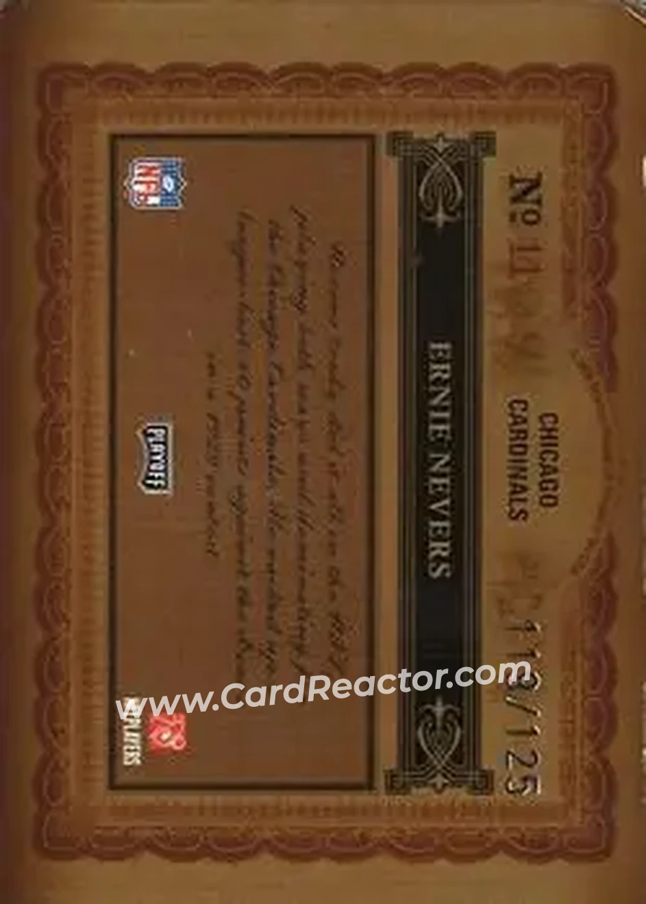 2006 Playoff National Treasures #11 - Ernie Nevers - Chicago Cardinals - Back