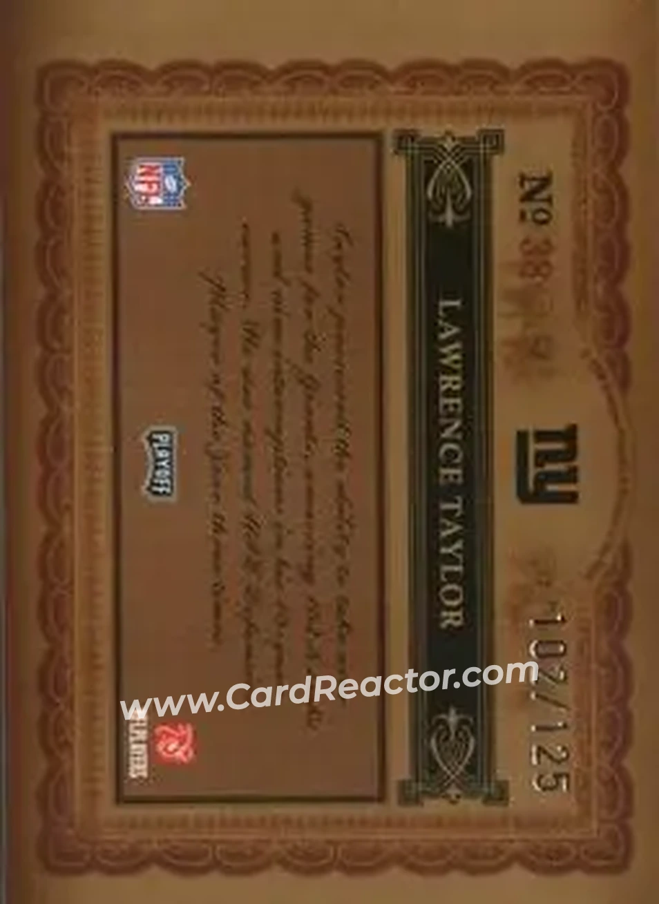 2006 Playoff National Treasures #38 - Lawrence Taylor - New York Giants - Back