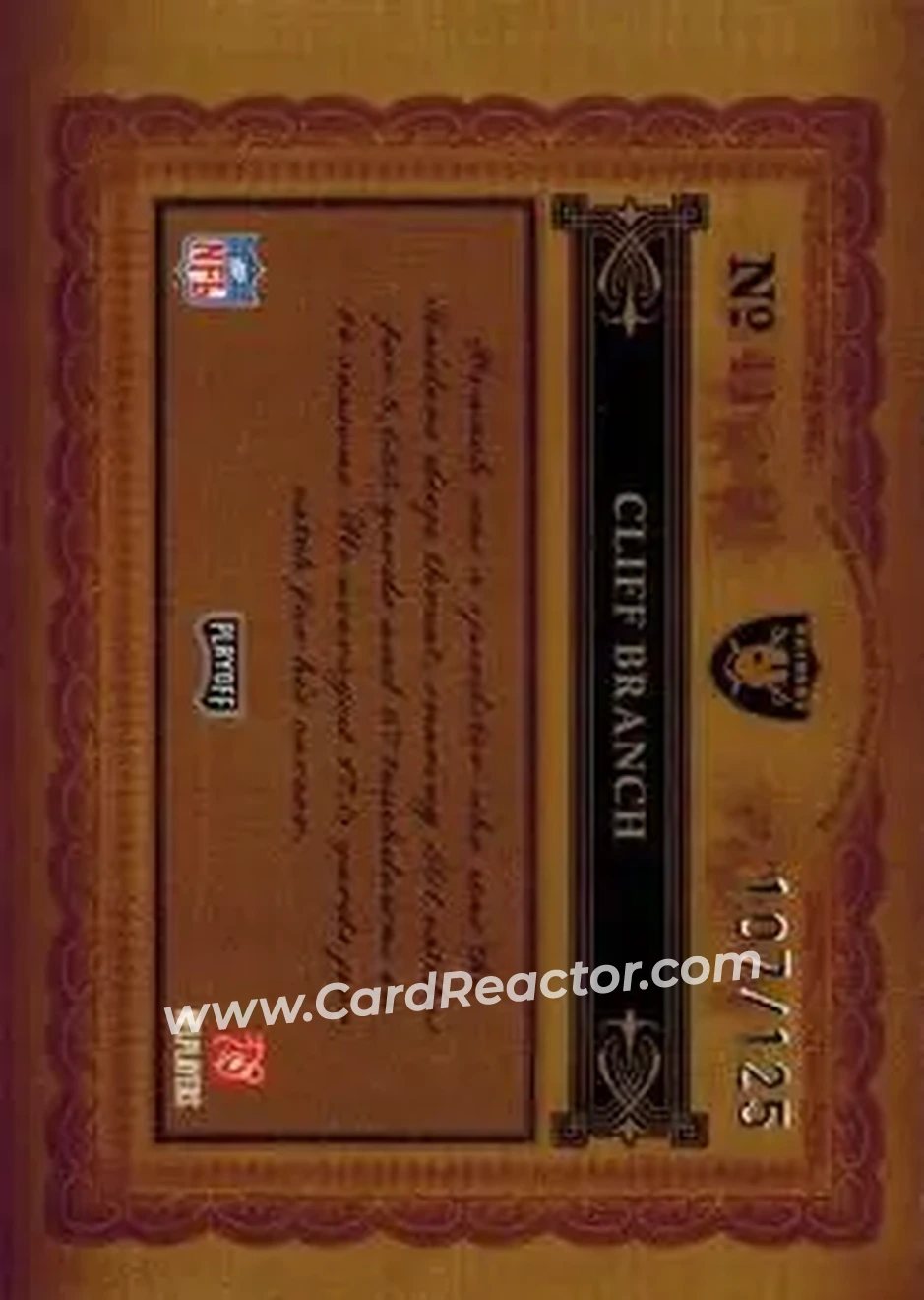 2006 Playoff National Treasures #44 - Cliff Branch - Oakland Raiders - Back 2006 Playoff National Treasures #44 - Cliff Branch - Oakland Raiders - Back