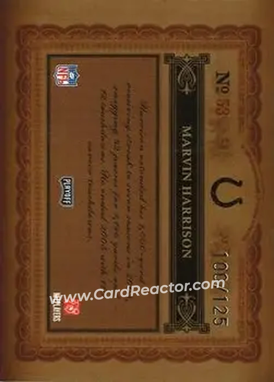 2006 Playoff National Treasures #53 - Marvin Harrison - Indianapolis Colts - Back 2006 Playoff National Treasures #53 - Marvin Harrison - Indianapolis Colts - Back