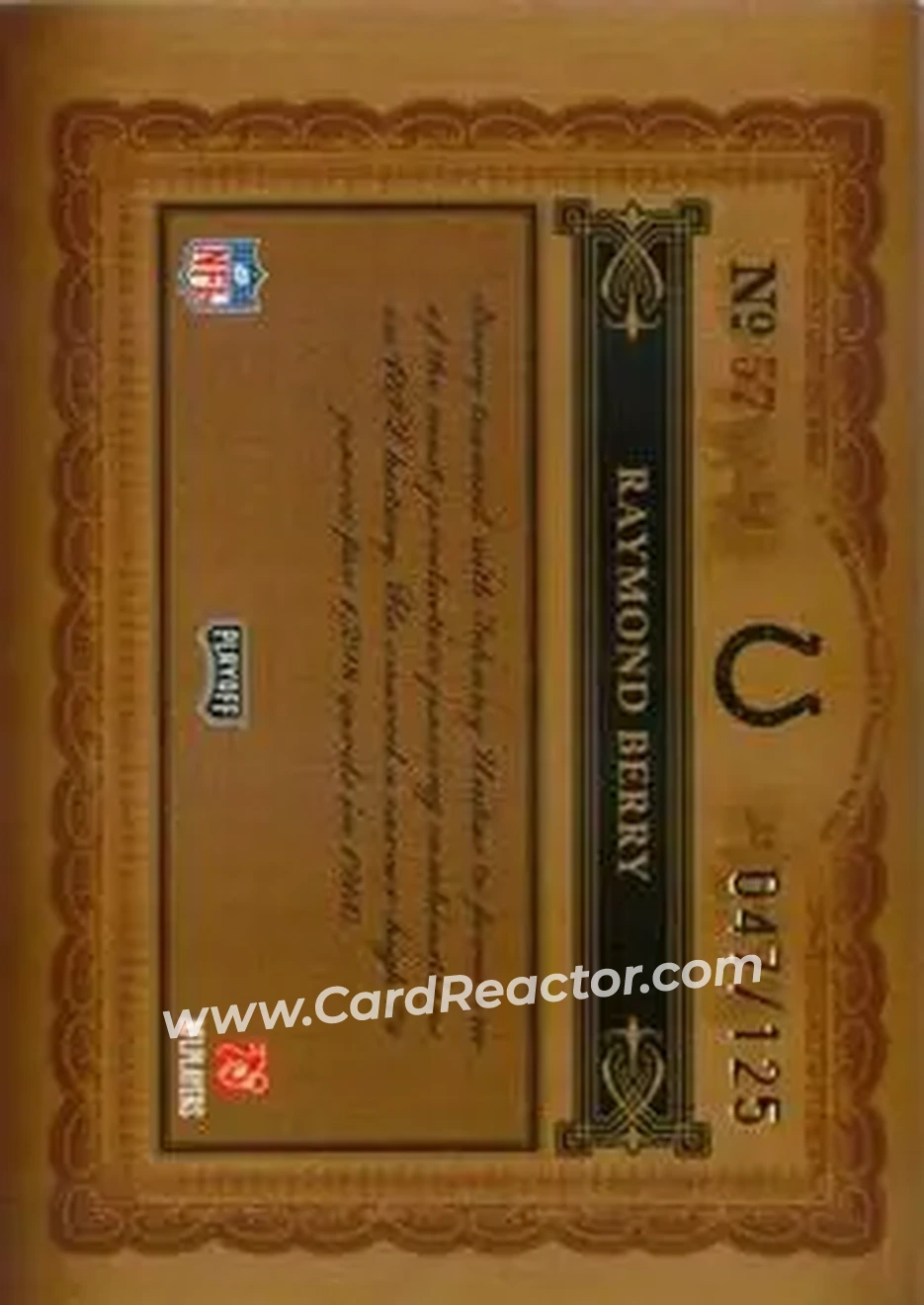 2006 Playoff National Treasures #57 - Raymond Berry - Baltimore Colts - Back