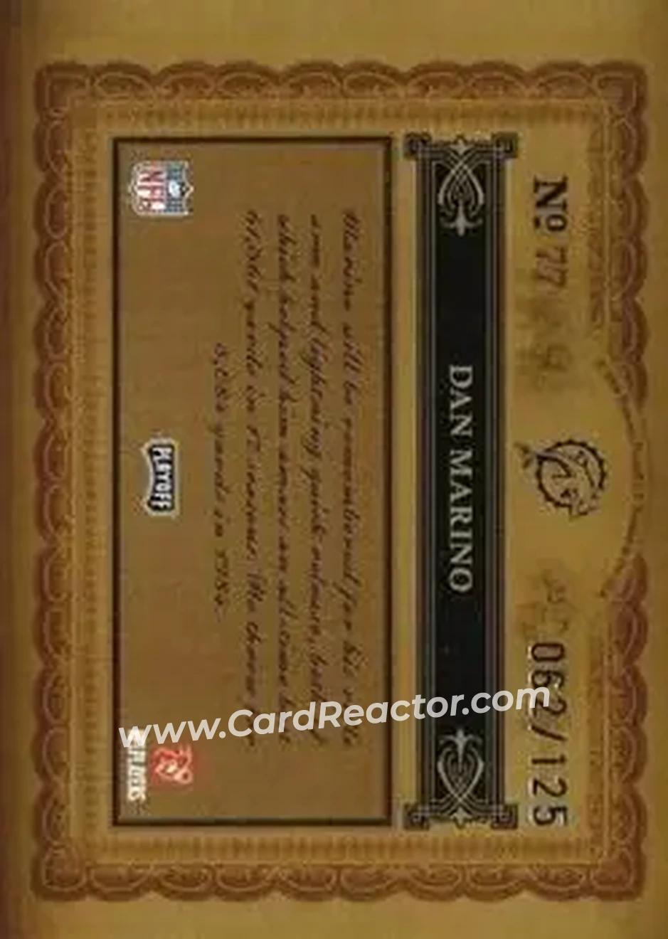 2006 Playoff National Treasures #77 - Dan Marino - Miami Dolphins - Back 2006 Playoff National Treasures #77 - Dan Marino - Miami Dolphins - Back
