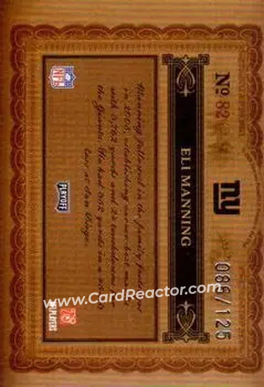 2006 Playoff National Treasures #82 - Eli Manning - New York Giants - Back