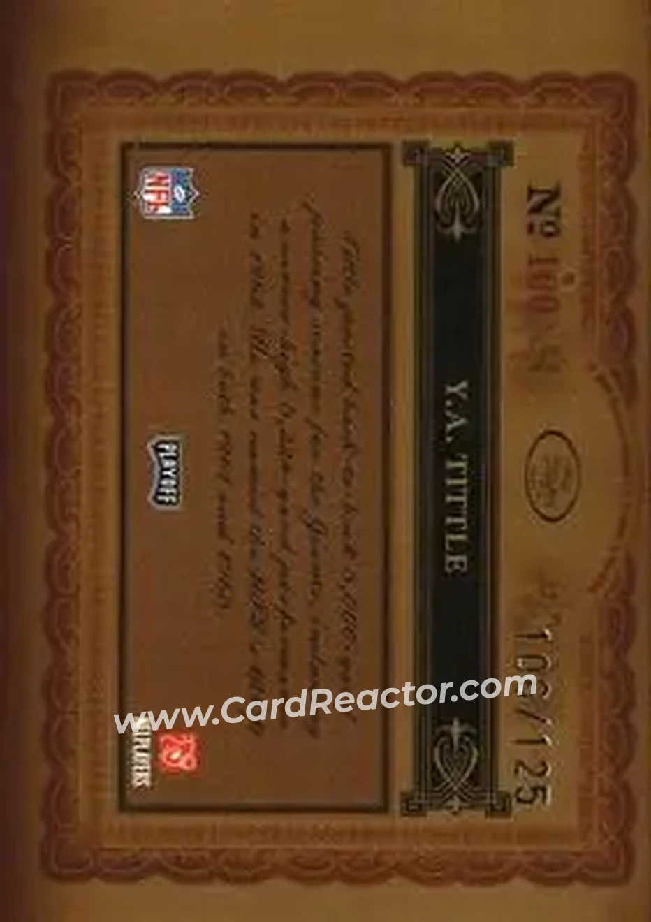 2006 Playoff National Treasures #100 - Y.A. Tittle - San Francisco 49ers - Back