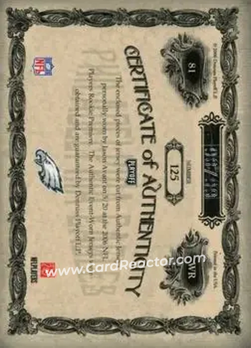 2006 Playoff National Treasures #125 - Jason Avant - Philadelphia Eagles - Back