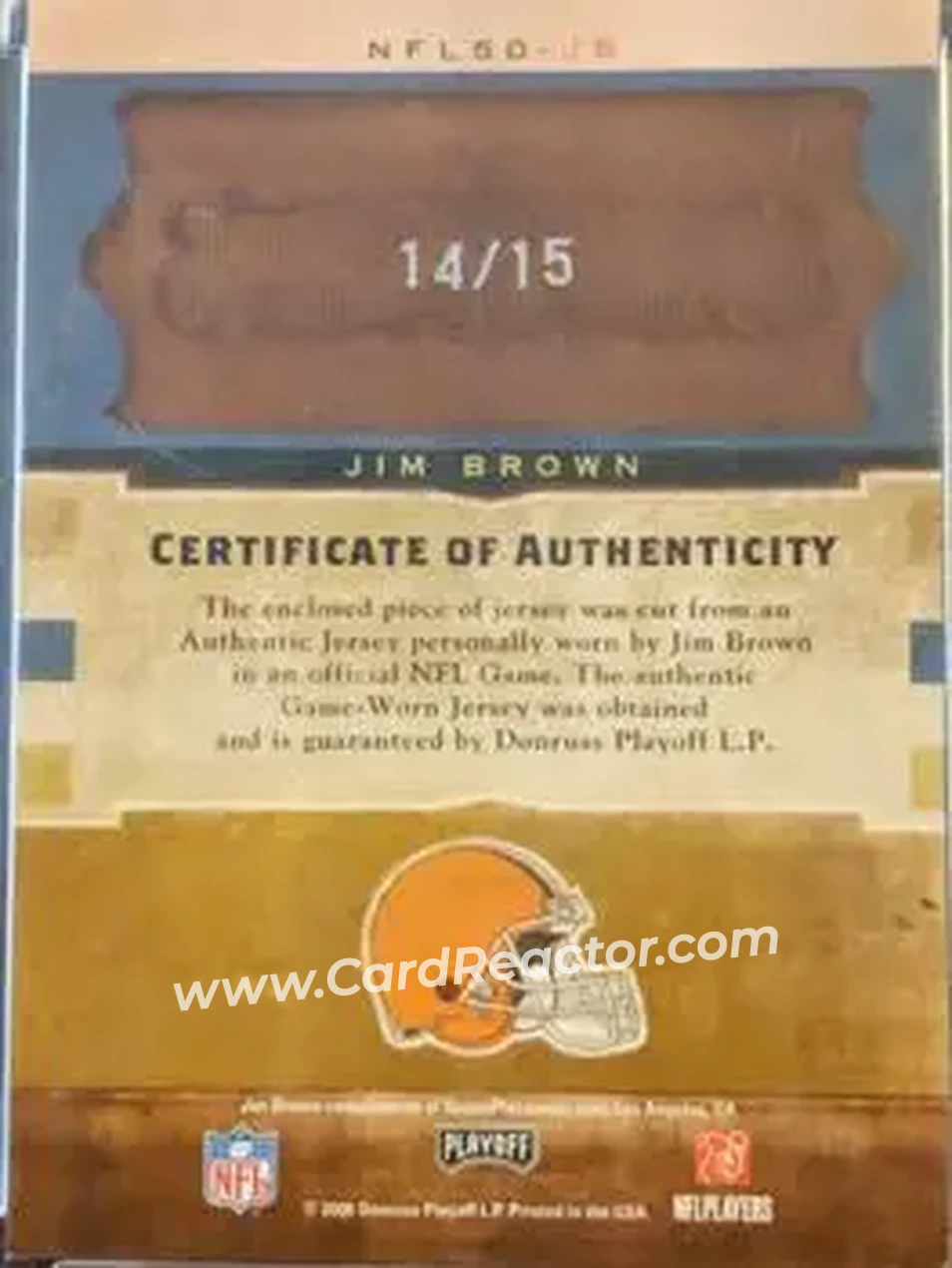 2006 Playoff National Treasures - 50th Anniversary Team Materials Signature #NFL50-JB - Jimmy Brown - Cleveland Browns - Back