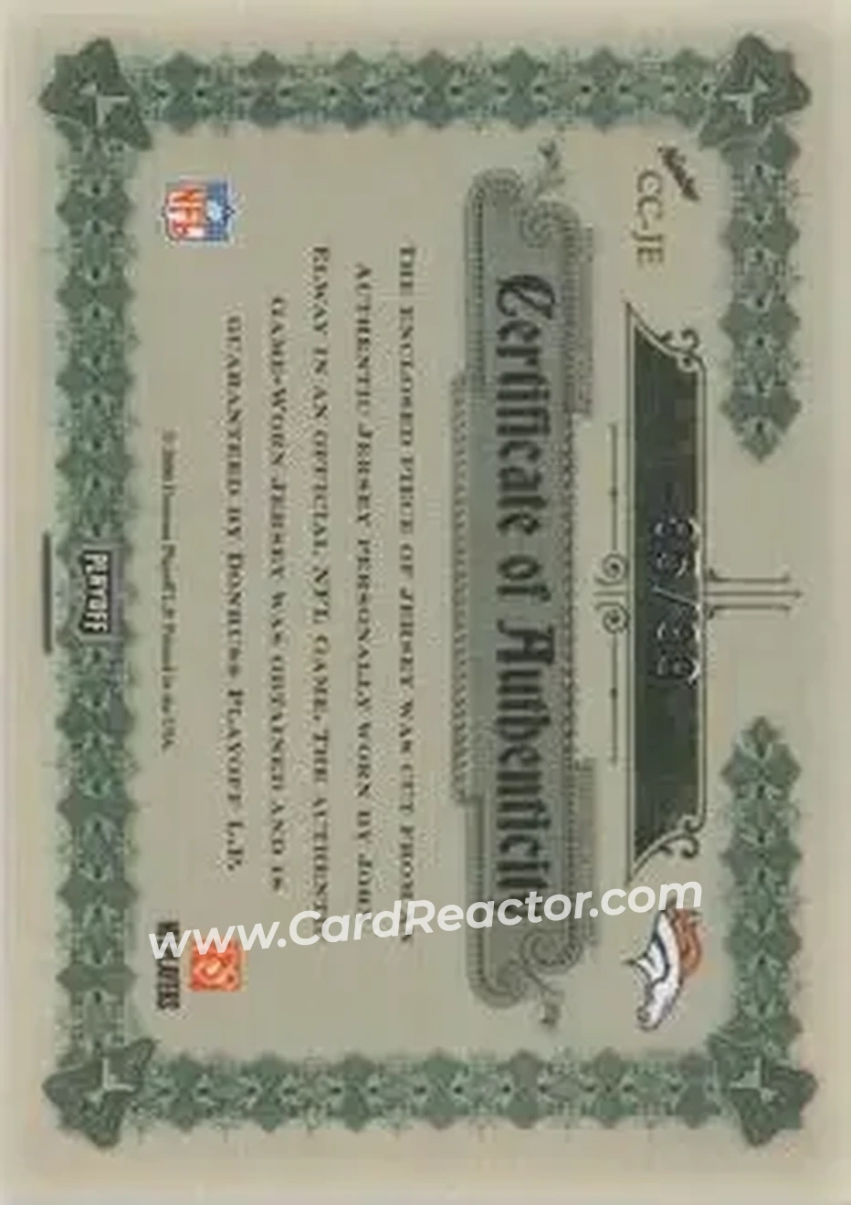 2006 Playoff National Treasures - Canton Classics Materials #CC-JE - John Elway - Denver Broncos - Back