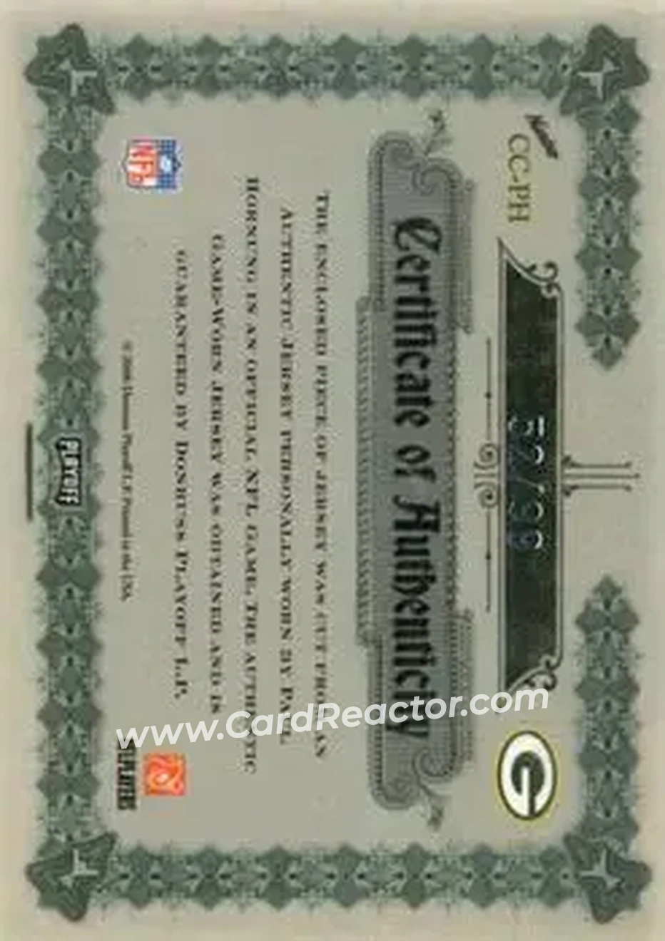 2006 Playoff National Treasures - Canton Classics Materials #CC-PH - Paul Hornung - Green Bay Packers - Back