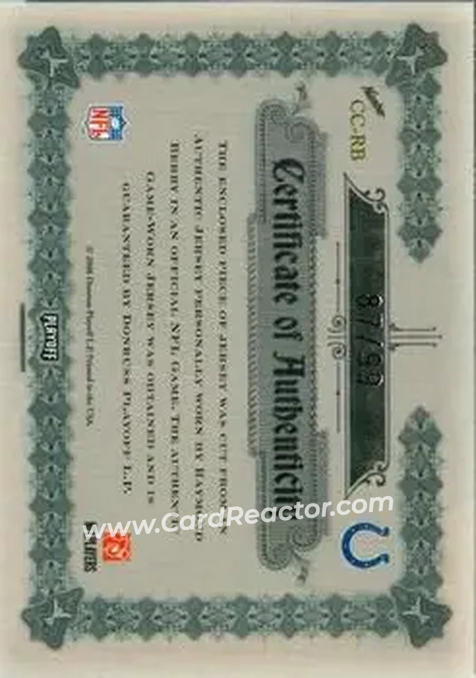 2006 Playoff National Treasures - Canton Classics Materials #CC-RB - Raymond Berry - Baltimore Colts - Back