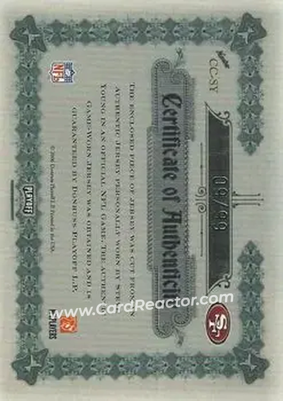 2006 Playoff National Treasures - Canton Classics Materials #CC-SY - Steve Young - San Francisco 49ers - Back