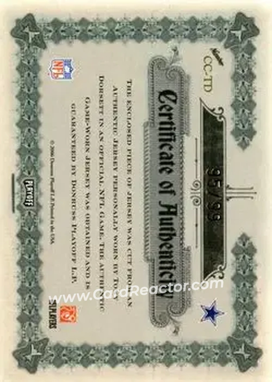2006 Playoff National Treasures - Canton Classics Materials #CC-TD - Tony Dorsett - Dallas Cowboys - Back