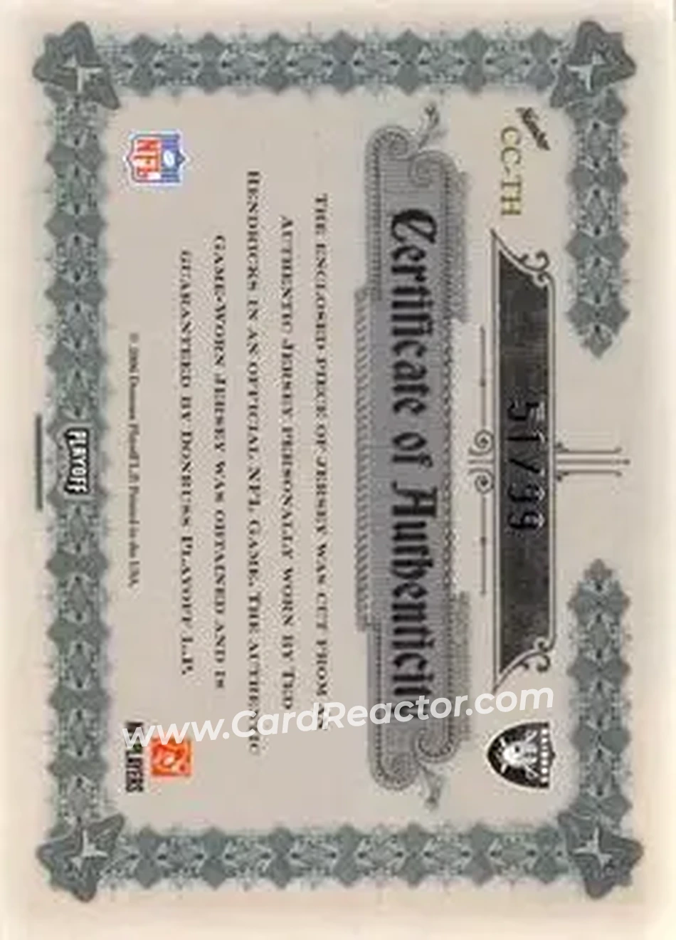 2006 Playoff National Treasures - Canton Classics Materials #CC-TH - Ted Hendricks - Oakland Raiders - Back 2006 Playoff National Treasures - Canton Classics Materials #CC-TH - Ted Hendricks - Oakland Raiders - Back