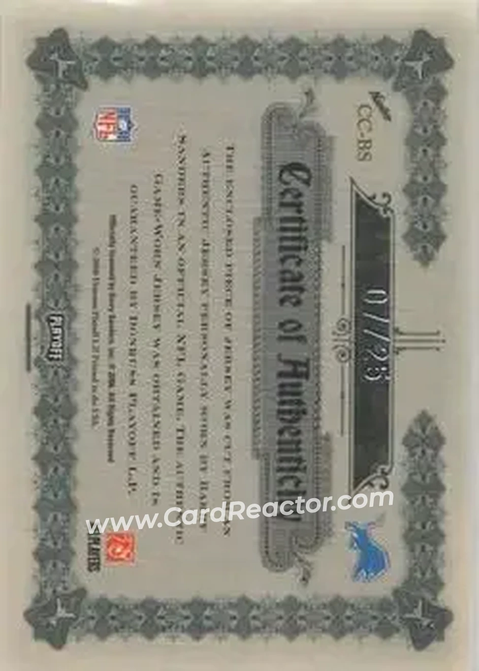 2006 Playoff National Treasures - Canton Classics Materials Jumbo Jerseys #CC-BSA - Barry Sanders - Detroit Lions - Back