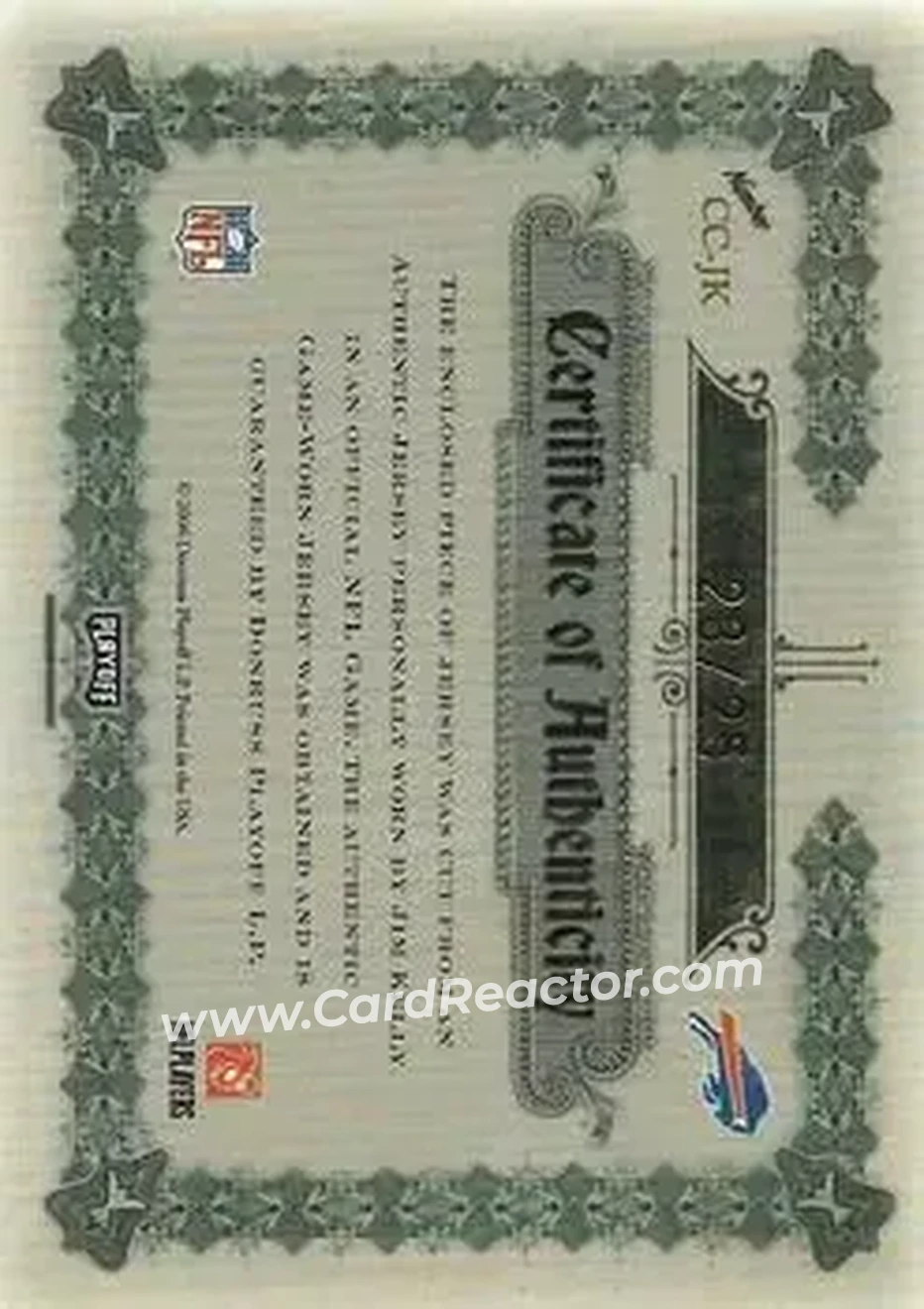 2006 Playoff National Treasures - Canton Classics Materials Jumbo Jerseys #CC-JK - Jim Kelly - Buffalo Bills - Back 2006 Playoff National Treasures - Canton Classics Materials Jumbo Jerseys #CC-JK - Jim Kelly - Buffalo Bills - Back