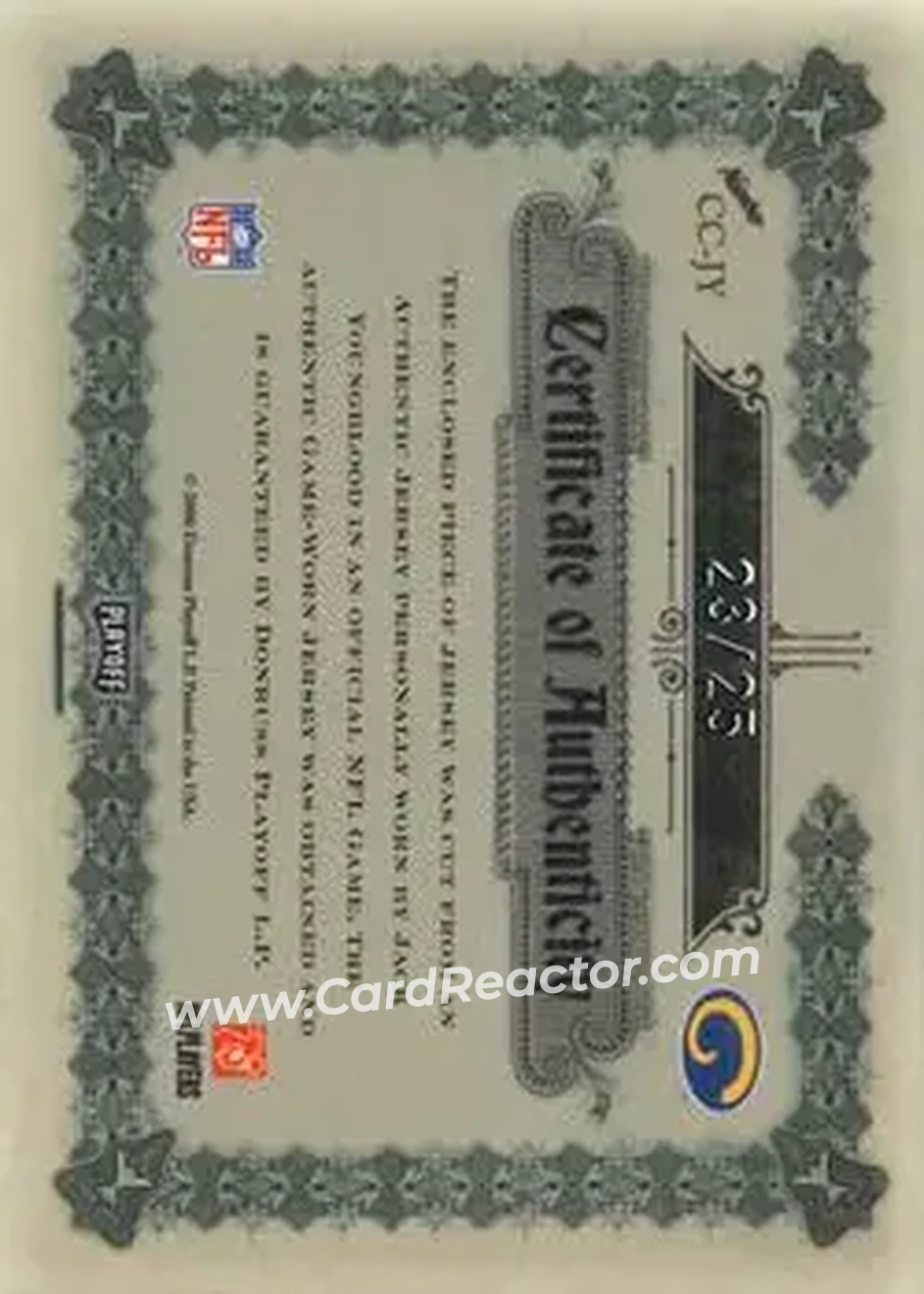 2006 Playoff National Treasures - Canton Classics Materials Jumbo Jerseys #CC-JY - Jack Youngblood - Los Angeles Rams - Back