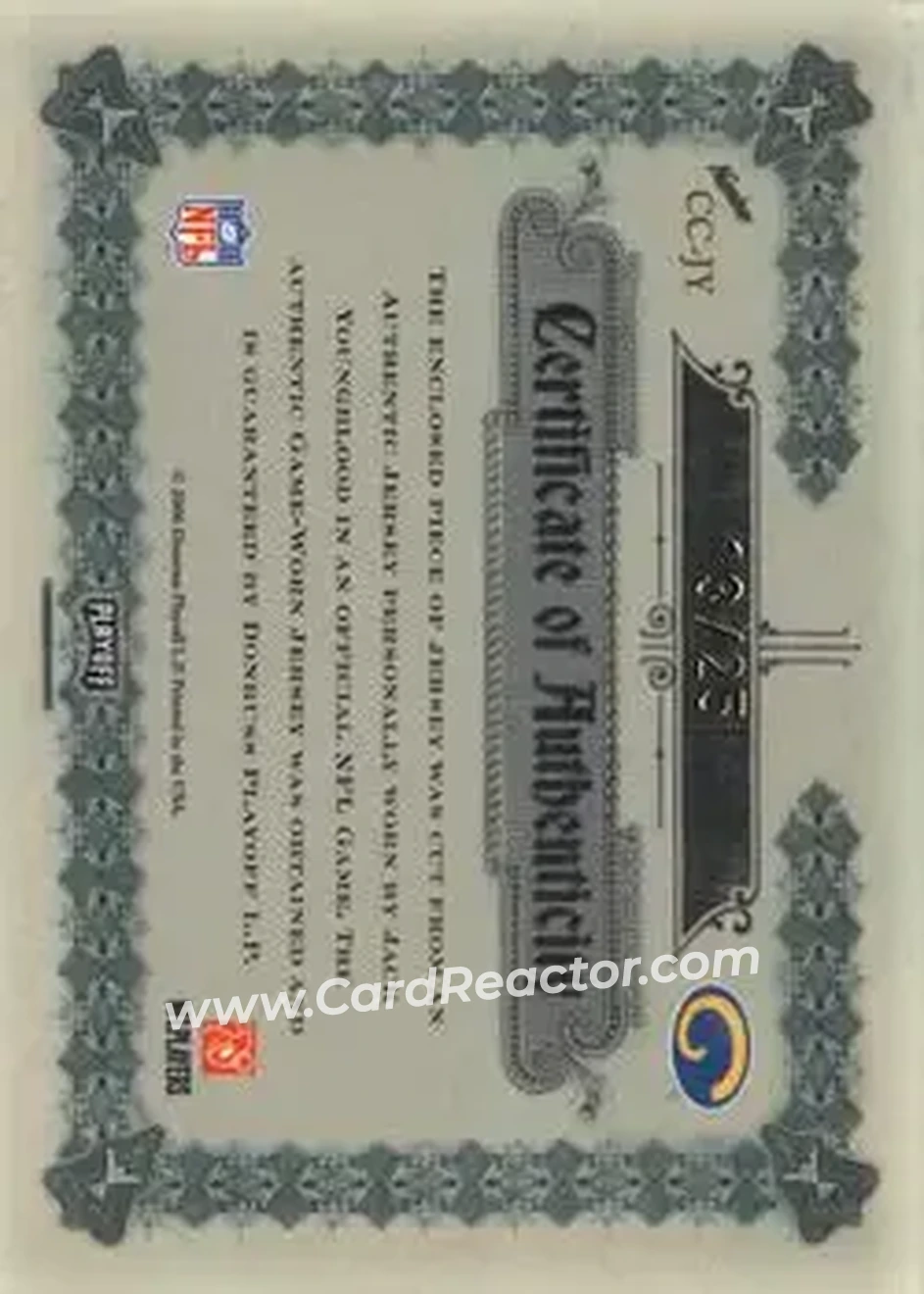 2006 Playoff National Treasures - Canton Classics Materials Prime #CC-JY - Jack Youngblood - Los Angeles Rams - Back