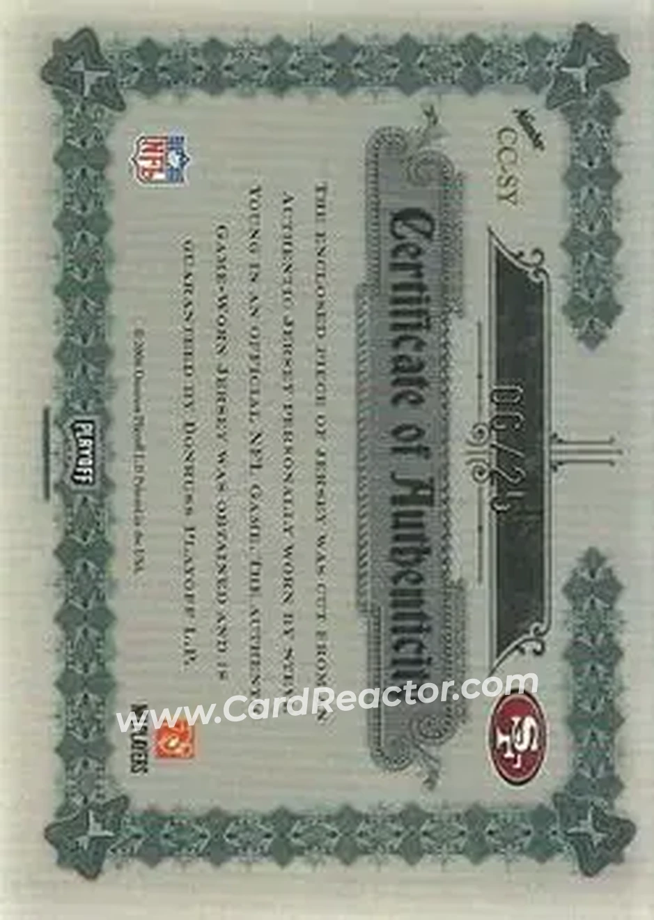 2006 Playoff National Treasures - Canton Classics Materials Prime #CC-SY - Steve Young - San Francisco 49ers - Back