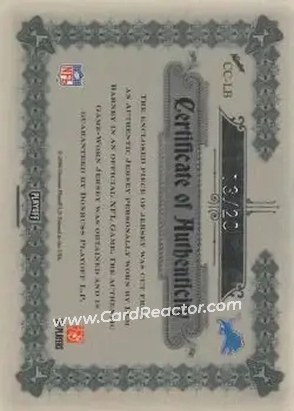 2006 Playoff National Treasures - Canton Classics Materials Signature Jersey Number #CC-LB - Lem Barney - Detroit Lions - Back 2006 Playoff National Treasures - Canton Classics Materials Signature Jersey Number #CC-LB - Lem Barney - Detroit Lions - Back