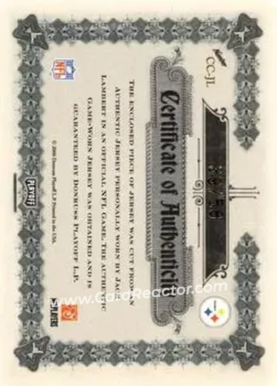 2006 Playoff National Treasures - Canton Classics Materials Signature Jersey Number Prime #CC-JL - Jack Lambert - Pittsburgh Steelers - Back 2006 Playoff National Treasures - Canton Classics Materials Signature Jersey Number Prime #CC-JL - Jack Lambert - Pittsburgh Steelers - Back