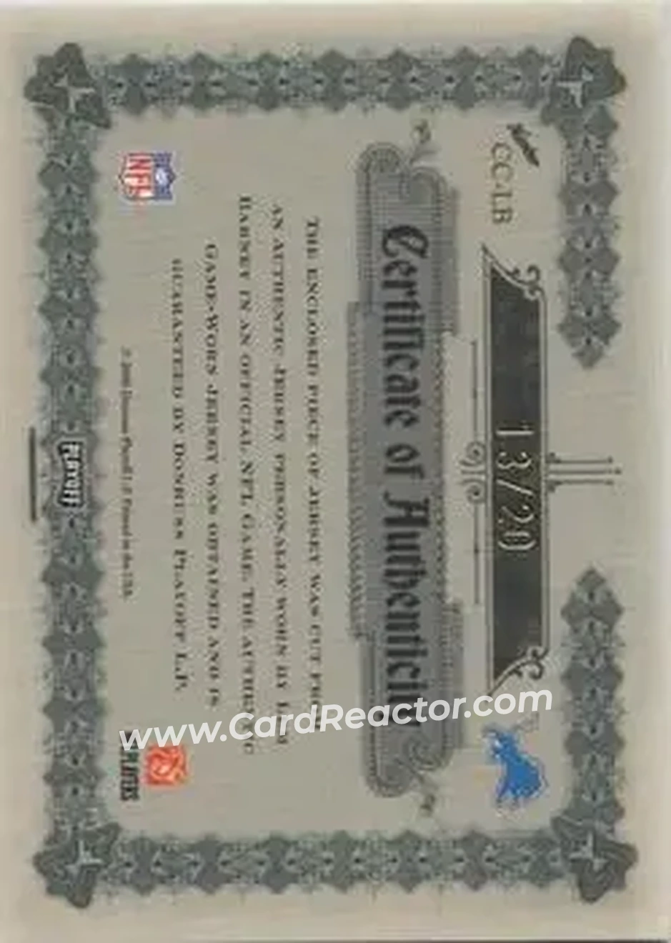 2006 Playoff National Treasures - Canton Classics Materials Signature Jersey Number Prime #CC-LB - Lem Barney - Detroit Lions - Back 2006 Playoff National Treasures - Canton Classics Materials Signature Jersey Number Prime #CC-LB - Lem Barney - Detroit Lions - Back