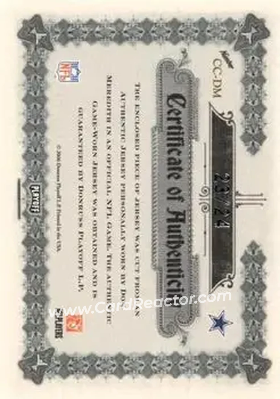2006 Playoff National Treasures - Canton Classics Materials Signature Position #CC-DM - Don Meredith - Dallas Cowboys - Back 2006 Playoff National Treasures - Canton Classics Materials Signature Position #CC-DM - Don Meredith - Dallas Cowboys - Back