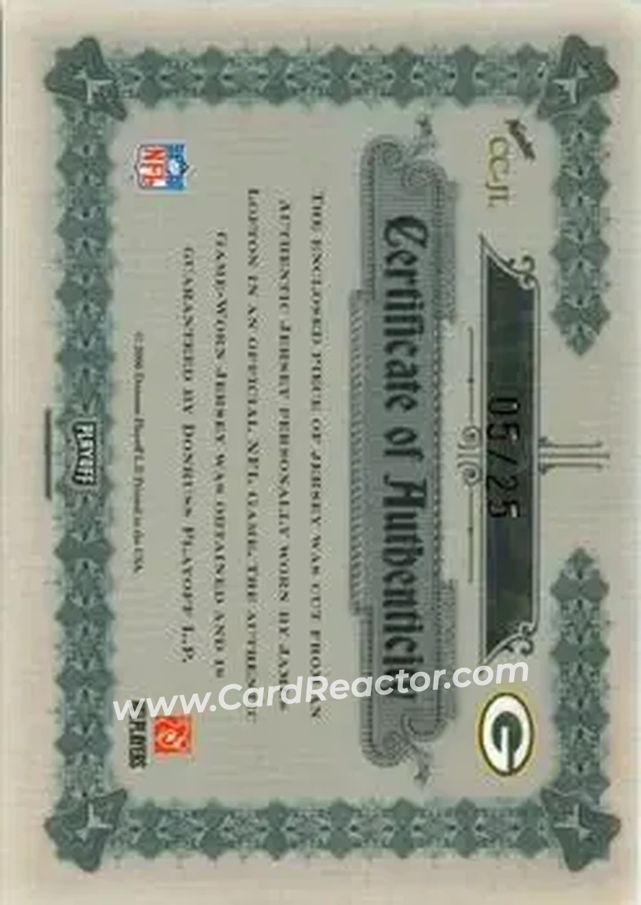 2006 Playoff National Treasures - Canton Classics Materials Signature Position #CC-JL - James Lofton - Green Bay Packers - Back 2006 Playoff National Treasures - Canton Classics Materials Signature Position #CC-JL - James Lofton - Green Bay Packers - Back