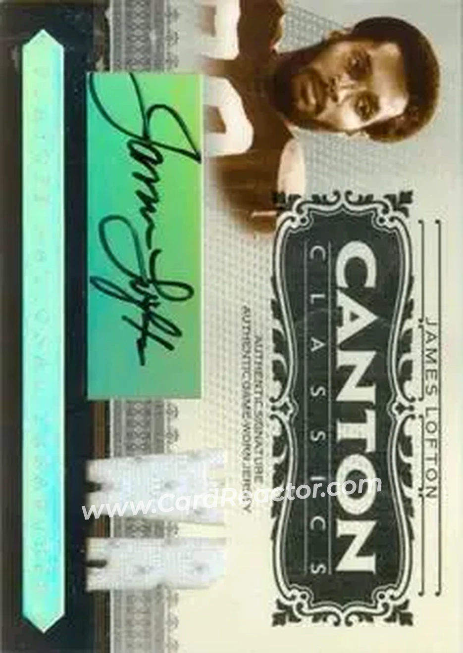 2006 Playoff National Treasures - Canton Classics Materials Signature Position #CC-JL - James Lofton - Green Bay Packers - Front 2006 Playoff National Treasures - Canton Classics Materials Signature Position #CC-JL - James Lofton - Green Bay Packers - Front