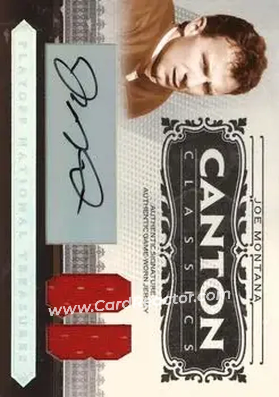 2006 Playoff National Treasures - Canton Classics Materials Signature Position #CC-JM - Joe Montana - San Francisco 49ers - Front 2006 Playoff National Treasures - Canton Classics Materials Signature Position #CC-JM - Joe Montana - San Francisco 49ers - Front