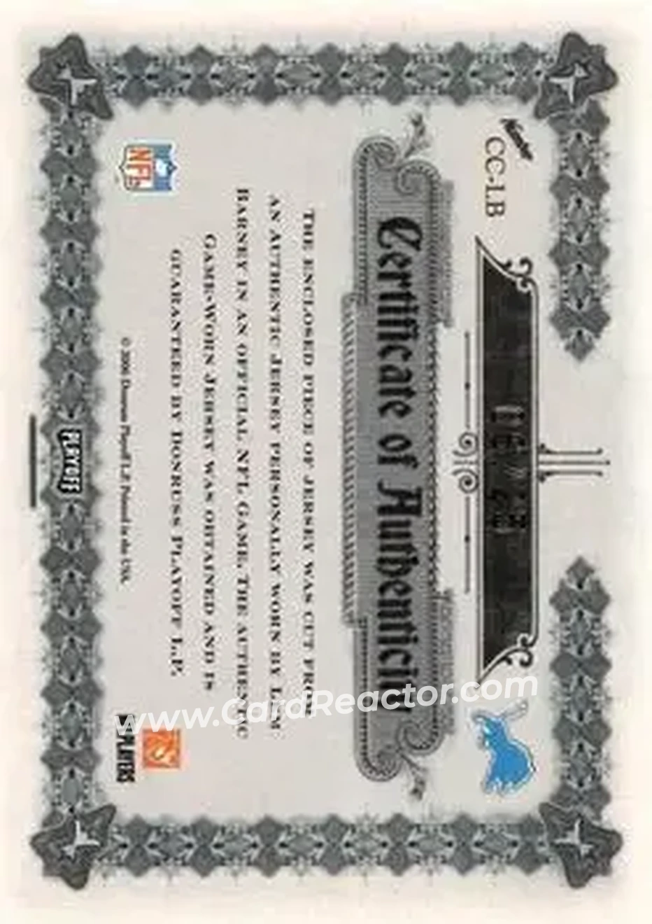 2006 Playoff National Treasures - Canton Classics Materials Signature Prime #CC-LB - Lem Barney - Detroit Lions - Back 2006 Playoff National Treasures - Canton Classics Materials Signature Prime #CC-LB - Lem Barney - Detroit Lions - Back