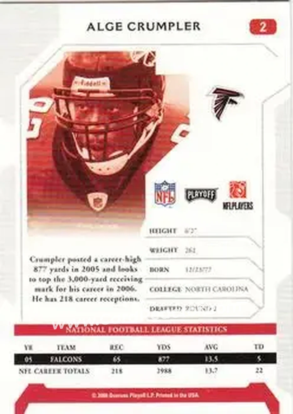 2006 Playoff NFL Playoffs #2 - Alge Crumpler - Atlanta Falcons - Back