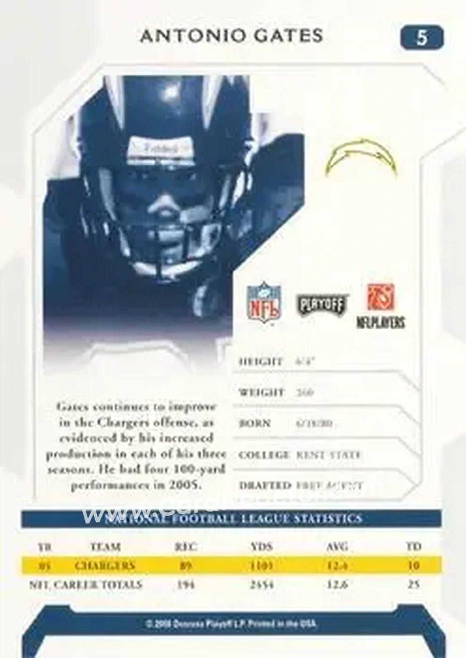 2006 Playoff NFL Playoffs #5 - Antonio Gates - San Diego Chargers - Back