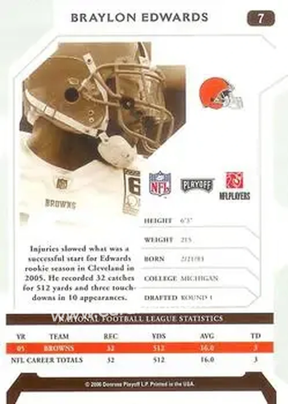 2006 Playoff NFL Playoffs #7 - Braylon Edwards - Cleveland Browns - Back