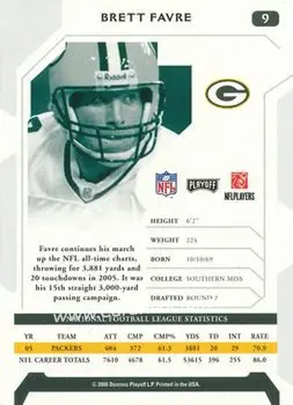 2006 Playoff NFL Playoffs #9 - Brett Favre - Green Bay Packers - Back