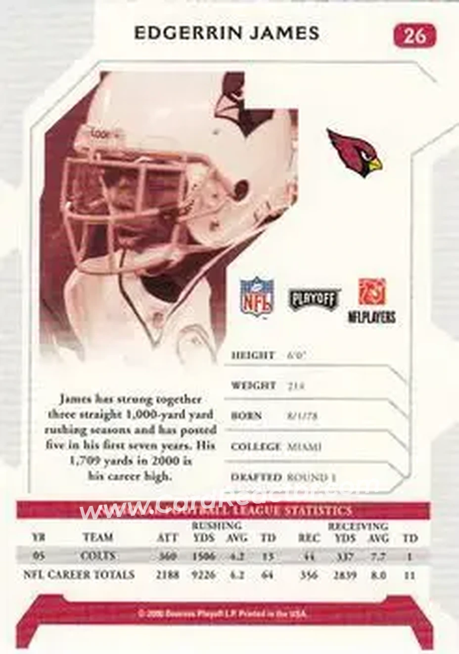 2006 Playoff NFL Playoffs #26 - Edgerrin James - Arizona Cardinals - Back