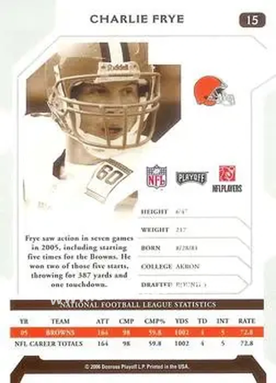 2006 Playoff NFL Playoffs #15 - Charlie Frye - Cleveland Browns - Back