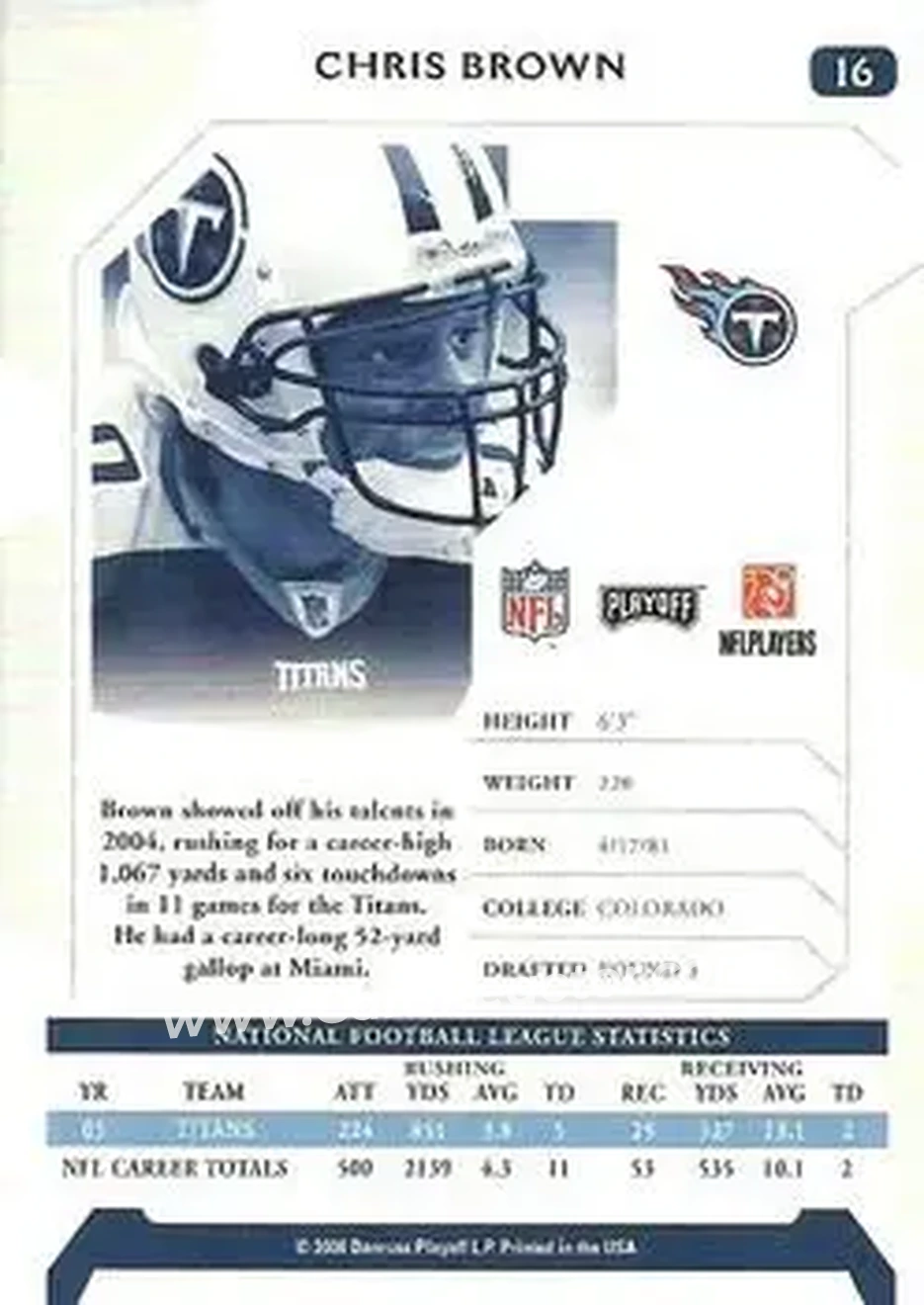 2006 Playoff NFL Playoffs #16 - Chris Brown - Tennessee Titans - Back