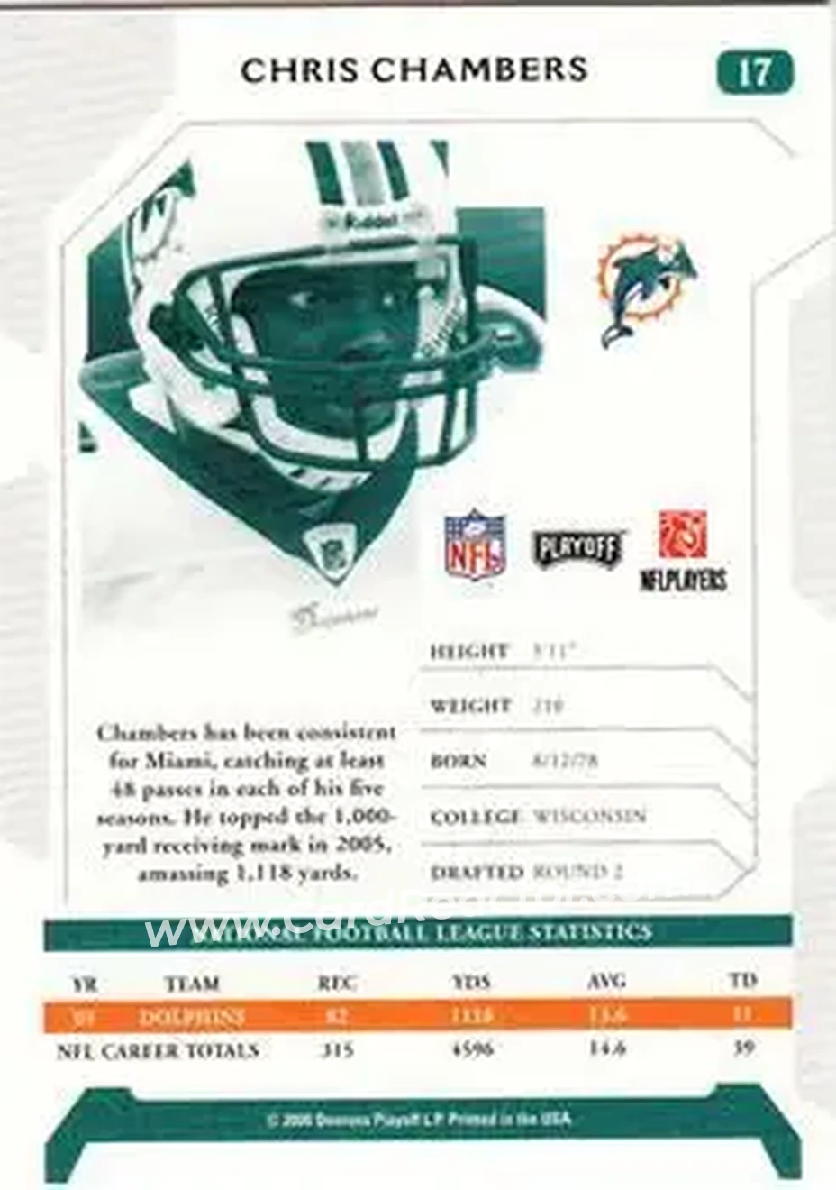 2006 Playoff NFL Playoffs #17 - Chris Chambers - Miami Dolphins - Back