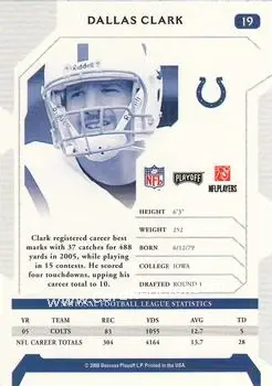 2006 Playoff NFL Playoffs #19 - Dallas Clark - Indianapolis Colts - Back