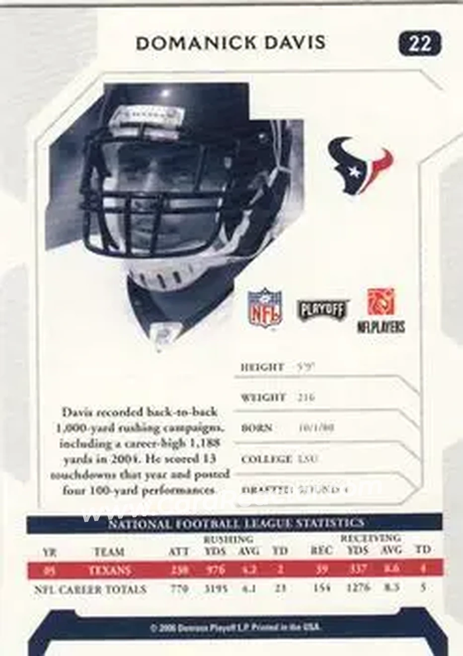 2006 Playoff NFL Playoffs #22 - Domanick Davis - Houston Texans - Back