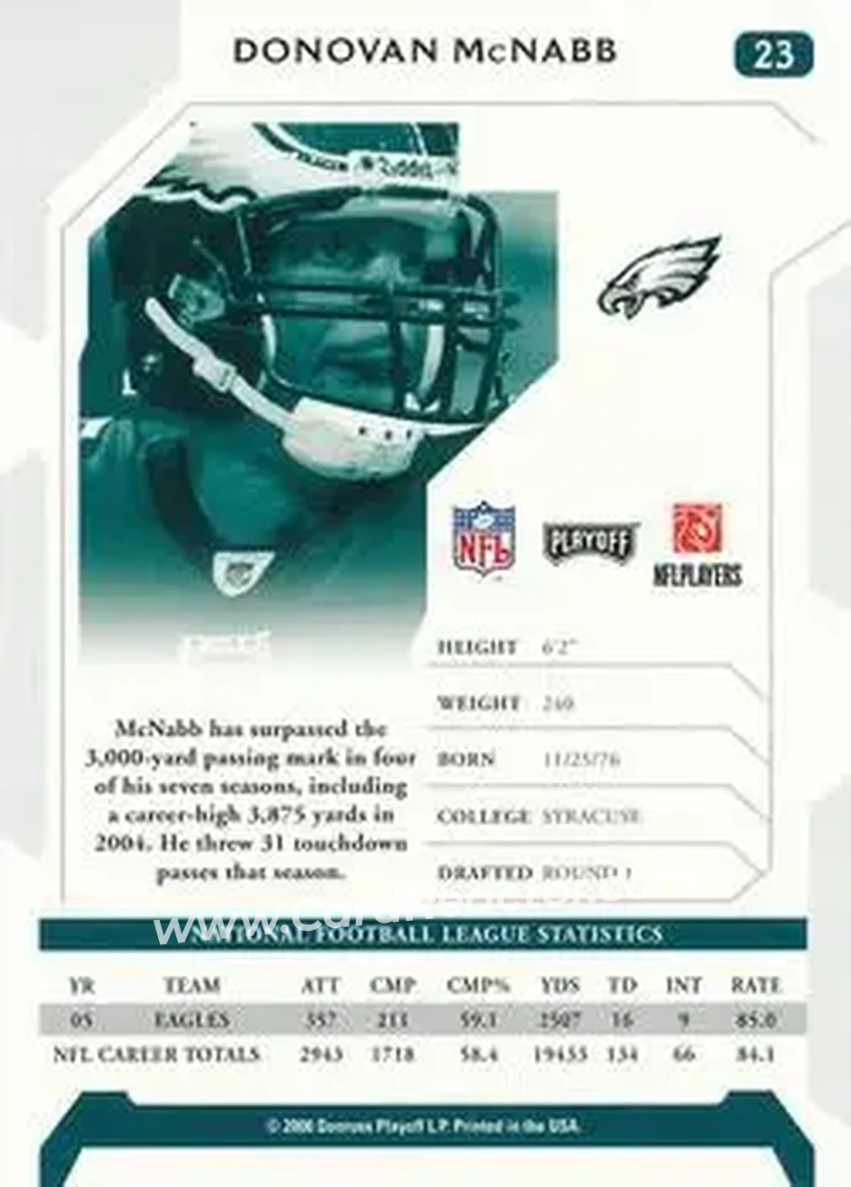 2006 Playoff NFL Playoffs #23 - Donovan McNabb - Philadelphia Eagles - Back 2006 Playoff NFL Playoffs #23 - Donovan McNabb - Philadelphia Eagles - Back