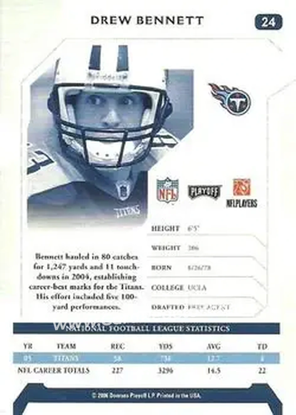 2006 Playoff NFL Playoffs #24 - Drew Bennett - Tennessee Titans - Back
