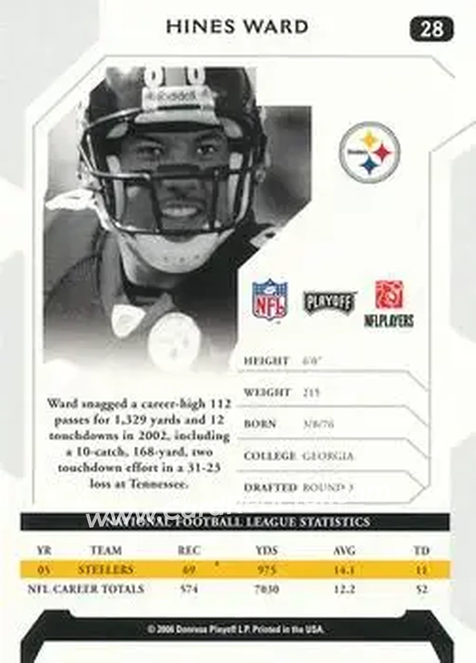 2006 Playoff NFL Playoffs #28 - Hines Ward - Pittsburgh Steelers - Back