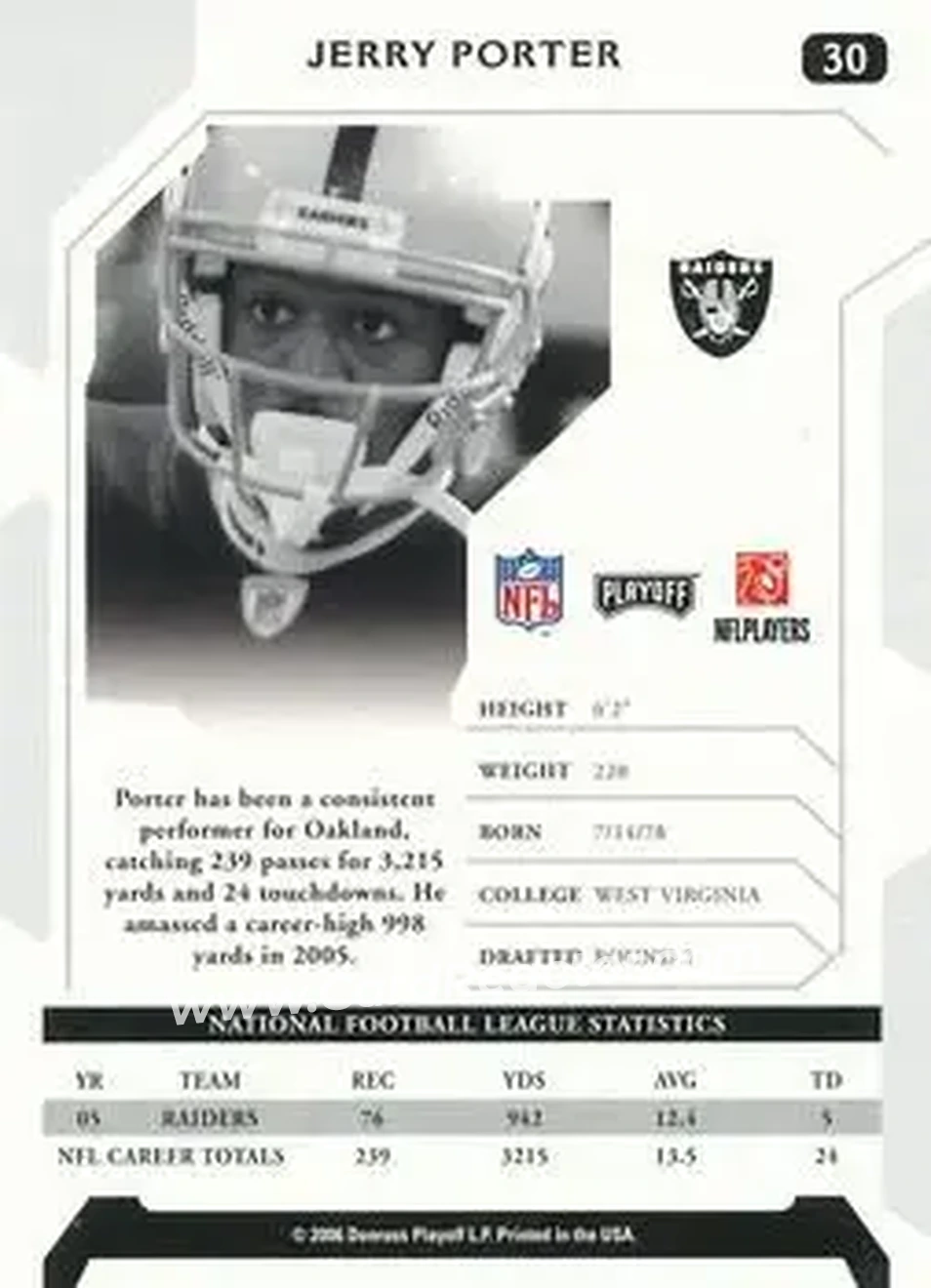 2006 Playoff NFL Playoffs #30 - Jerry Porter - Oakland Raiders - Back