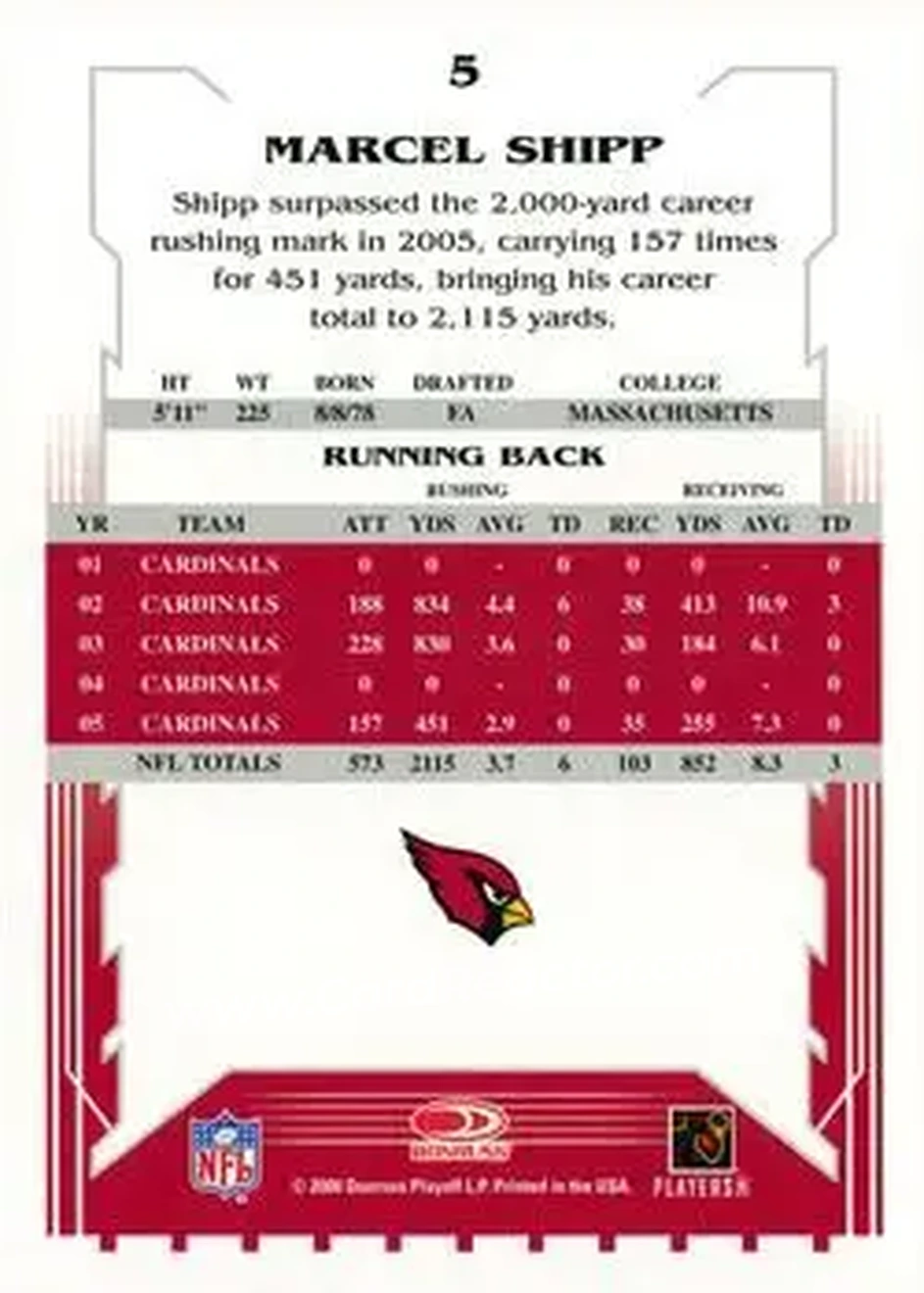 2006 Score #5 - Marcel Shipp - Arizona Cardinals - Back