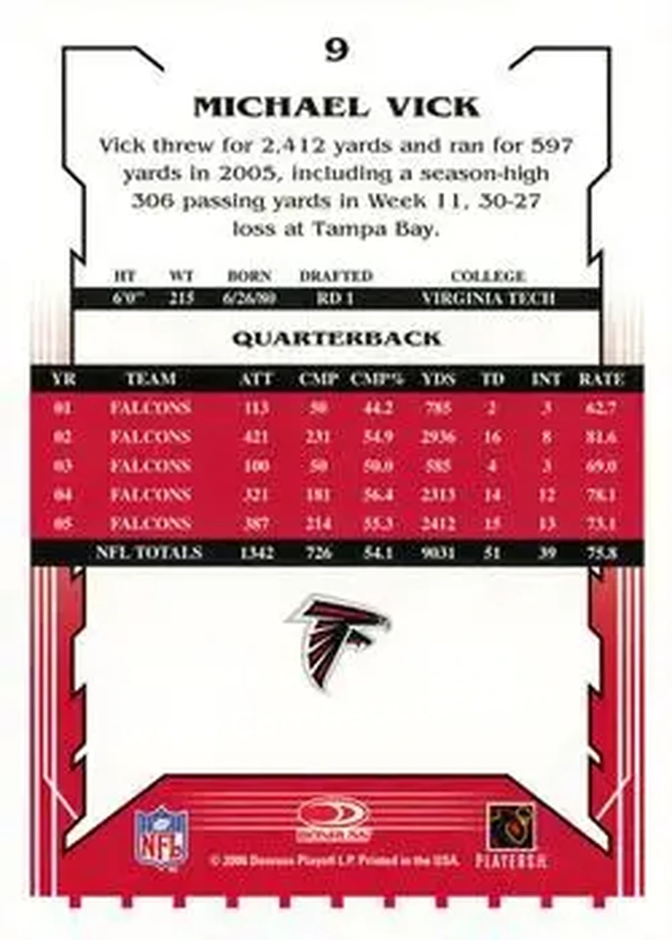 2006 Score #9a - Michael Vick - Atlanta Falcons - Back