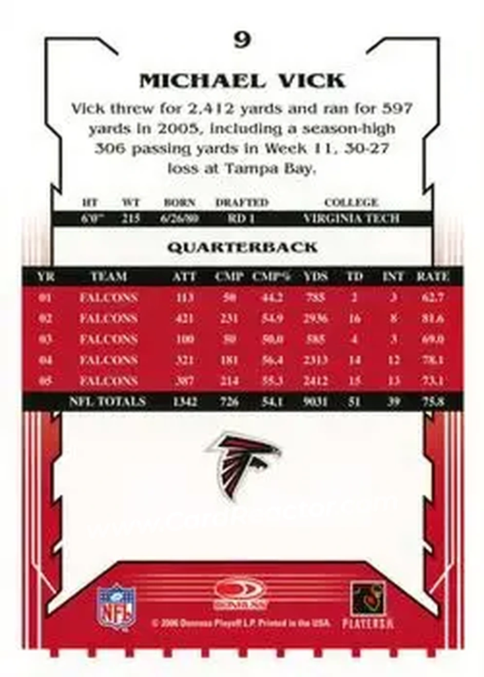 2006 Score #9b - Michael Vick - Atlanta Falcons - Back