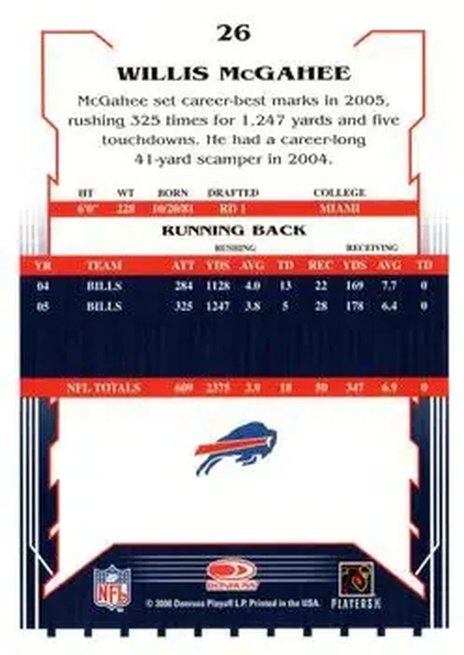 2006 Score #26 - Willis McGahee - Buffalo Bills - Back